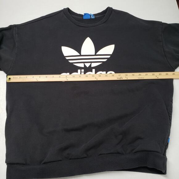 Adidas Sweatshirt Womens XL Black Crewneck Oversized Faded Pockets Casual Goth - Picture 4 of 16